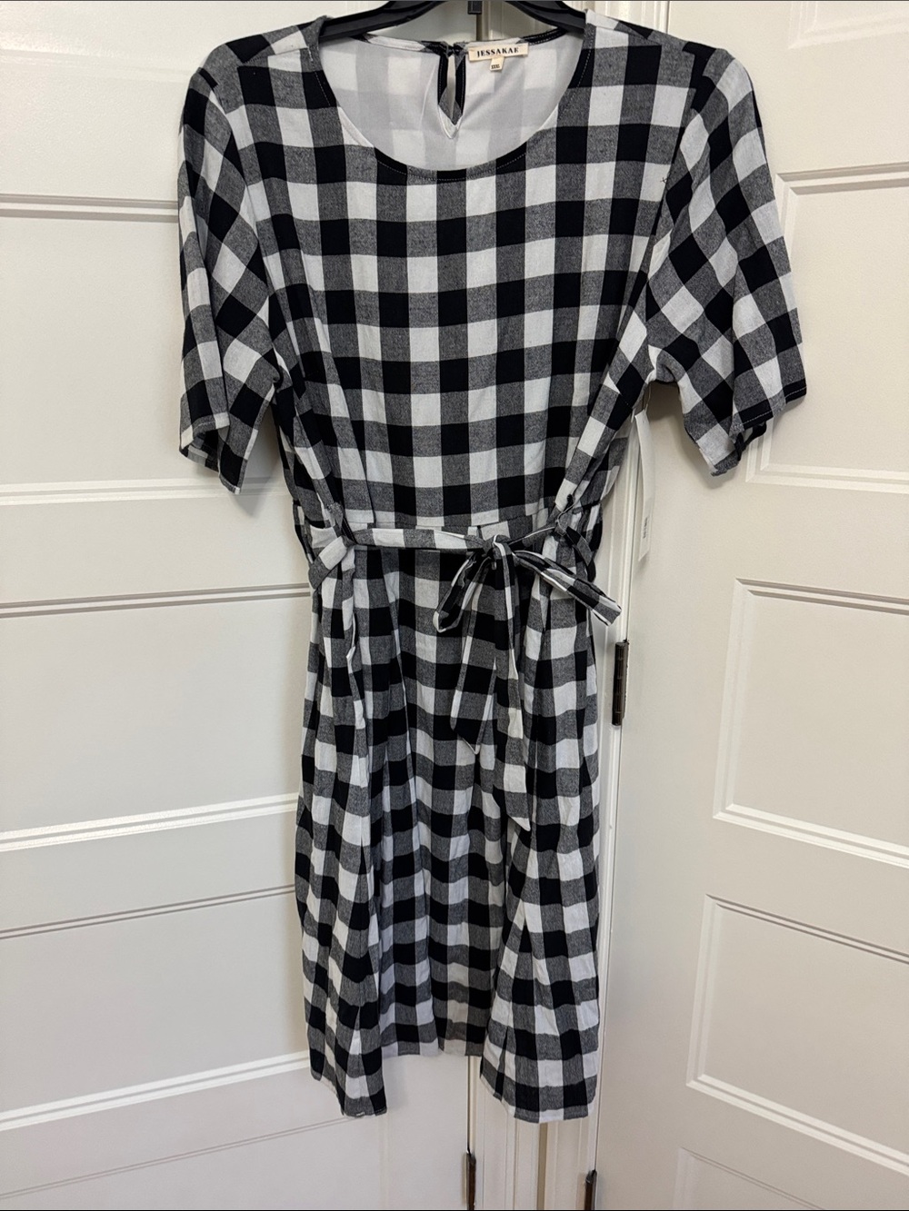 JessaKae Black and White Gingham Tie-Waist Dress